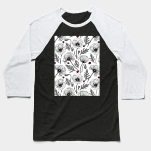 White poppies and ladybugs Baseball T-Shirt